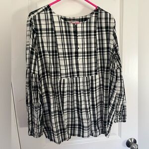 LOFT Black and White Plaid Blouse
